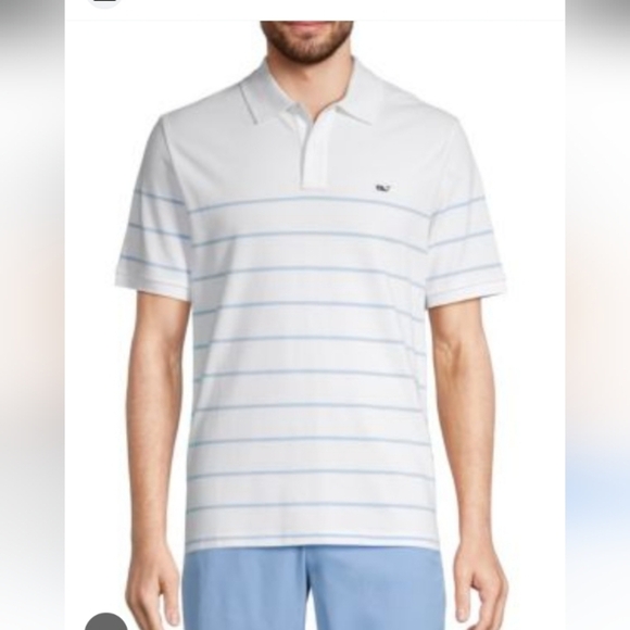 Vineyard Vines Blue and White Striped Polo Shirt - Picture 1 of 10
